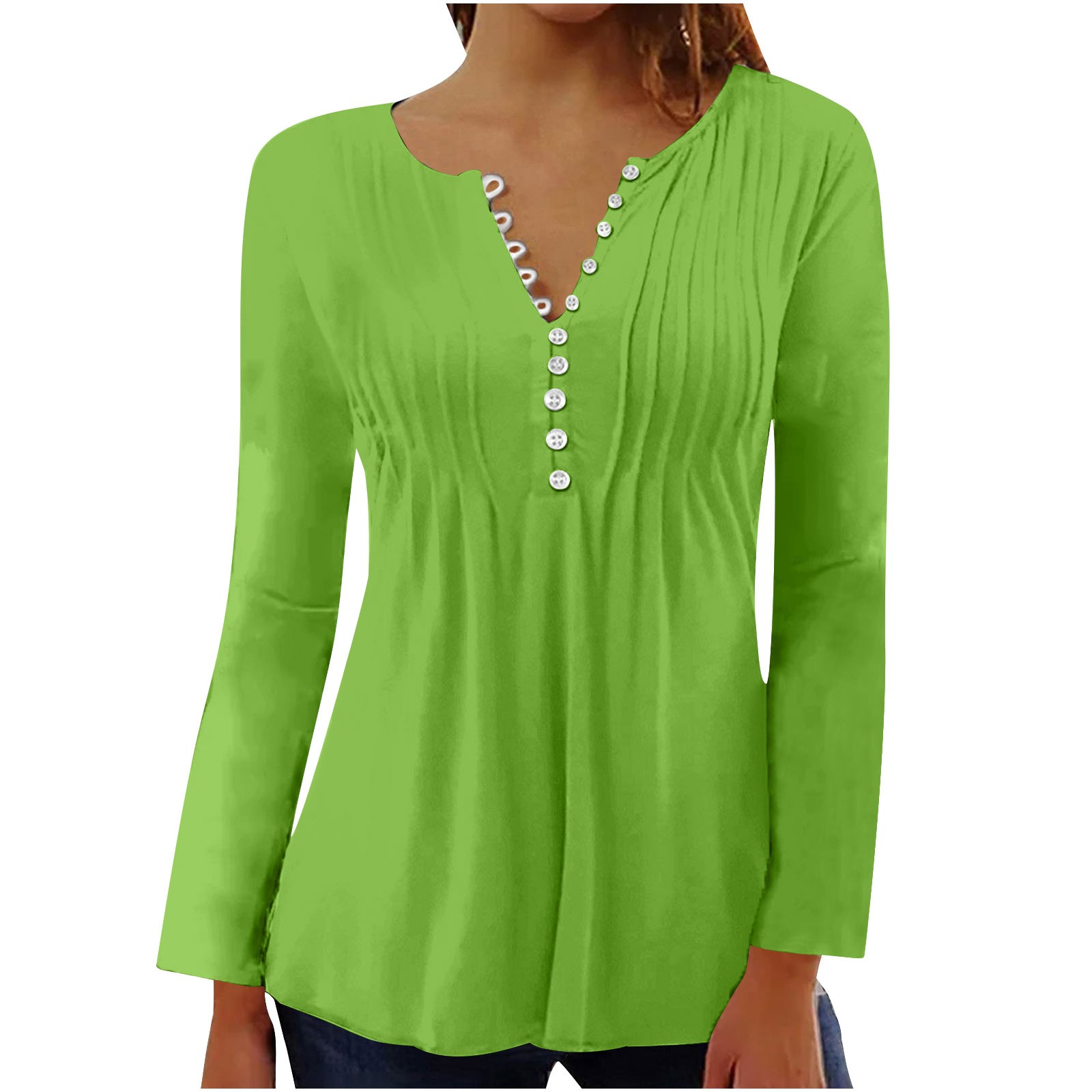 Black of Friday Deals Xqxayjr Fall Clothes For Women Get it today Cute Tops For Women Long Sleeve Boho Tunic Tops V Neck Solid Color Casual Button Up Pleated Workout Outfits Casual